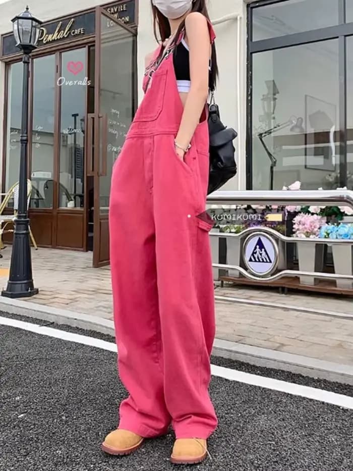 Pink Jumpsuits Women Loose Y2k Young Simple High Street Summer Leisure Vintage Washed Denim Popular Trousers Harajuku Hip Hop