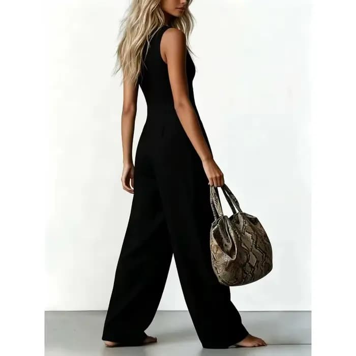 Combinaison décontractée d'été en lin pour femme, sans manches, col en V profond, boutonnée, taille haute, jambe large, poches, coupe ample, idéale pour les vacances