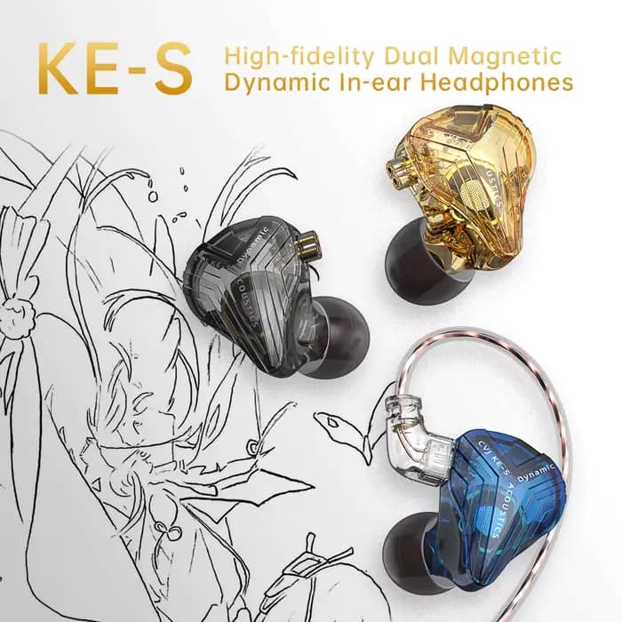 Écouteurs intra-auriculaires CVJ KE-S Dual Magnetic Dynamic Driver 360 °   Écouteurs intra-auriculaires avec son surround et câble pour casques Hi-Fi