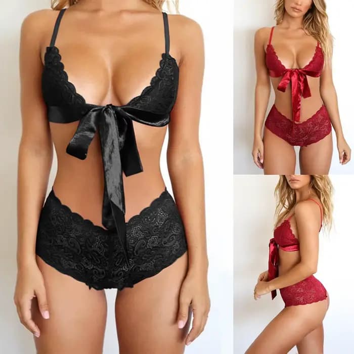 Langerie Sexy Lingerie Porno costume femme dentelle broderie sous-vêtements femmes nœud papillon Push Up soutien-gorge slips tenue lenceria sensuel mujer