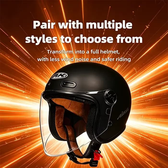 AK (Aikai) 728 – Casque de moto électrique unisexe trois-quarts avec double miroir et réglage