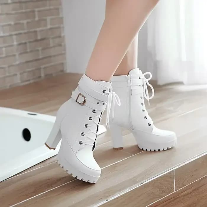 Bottines à talons hauts pour femmes, chaussures à lacets, plateforme, grande taille, à la mode, blanc, noir, marron, automne-hiver, 2025