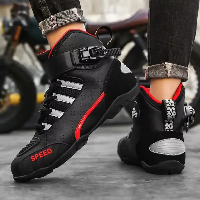 Bottes de moto en cuir respirant pour hommes