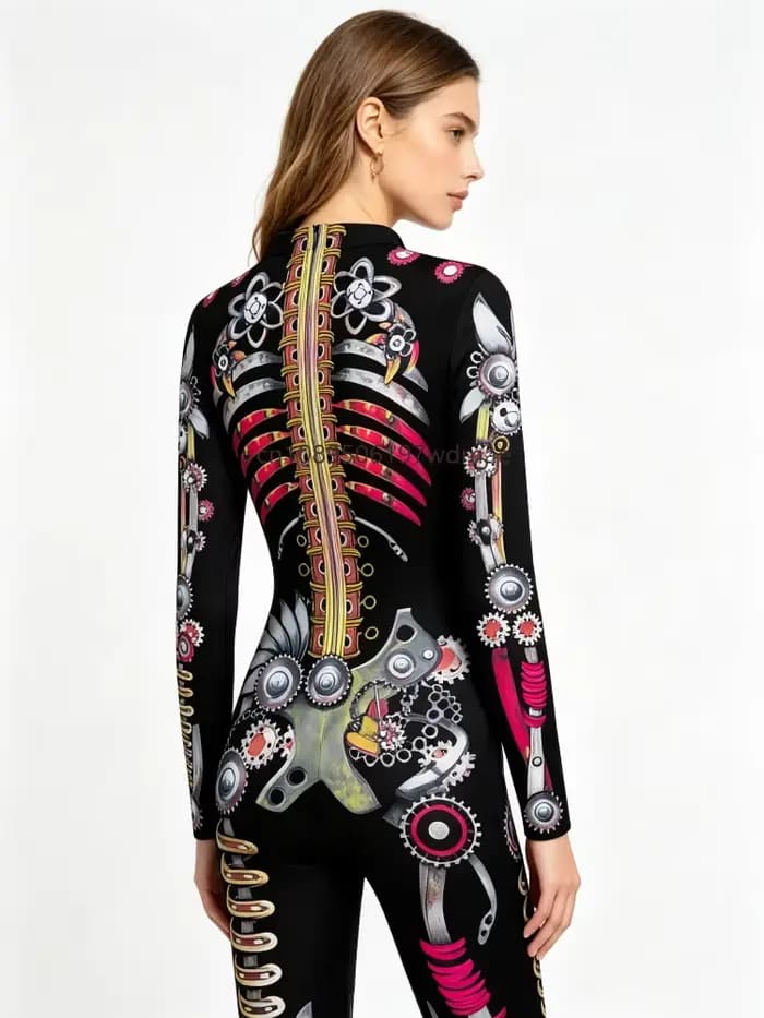 Combinaison Steampunk à imprimé squelette pour femme