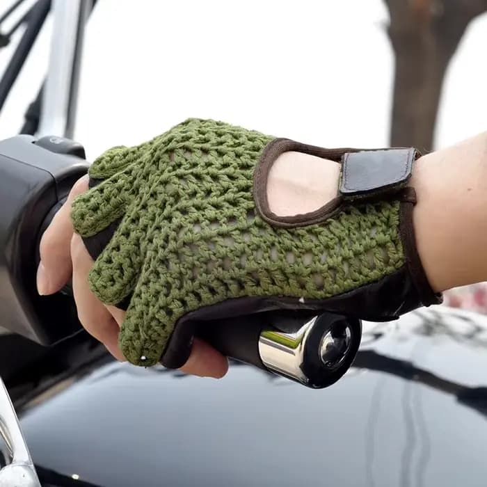 Gants sans doigts en cuir à demi-doigts en maille
