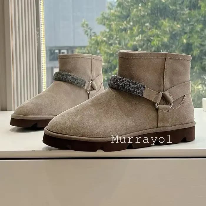Bottes courtes à fond plat en daim de vache pour femmes