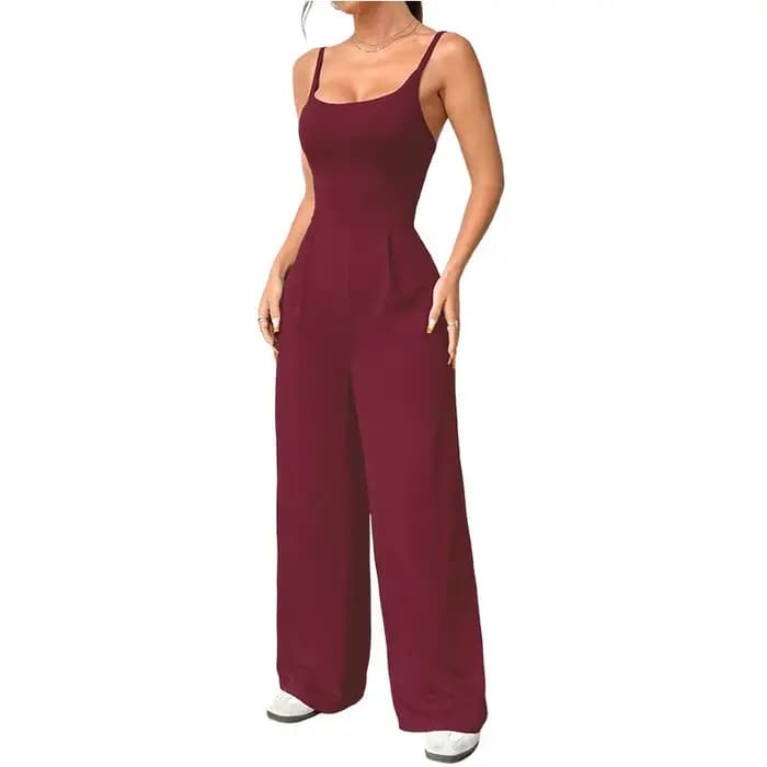 Combinaison décontractée pour femmes, vêtements à bretelles, couleur unie, dos nu, sans manches, jambes larges, pantalon, Style Simple