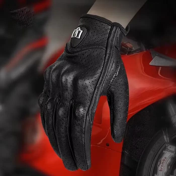 Gants de Moto en cuir véritable perforé rétro