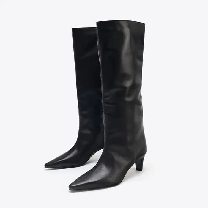 Bottes fines à talons hauts tendance, bottes d'hiver à bout pointu, bottes mi-hautes pour femmes, chaussures à talons fins, bottines longues punk pour femmes, Zapatos De Muje