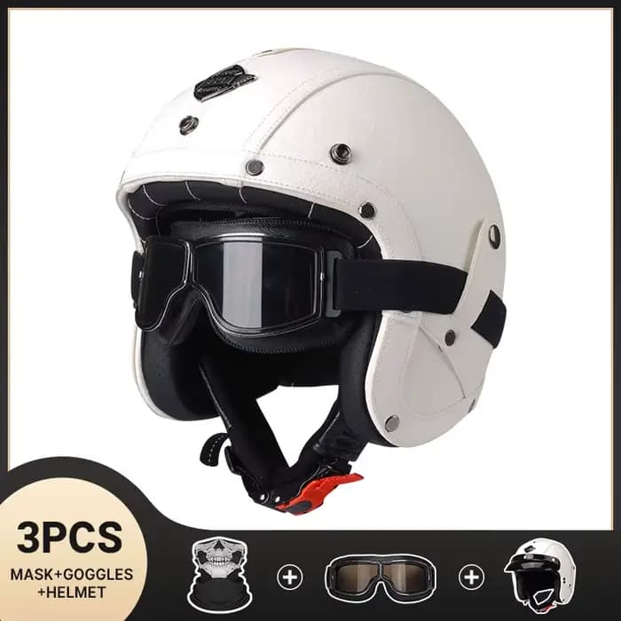 Casque De Moto en cuir Vintage approuvé DOT rétro visage ouvert Chopper