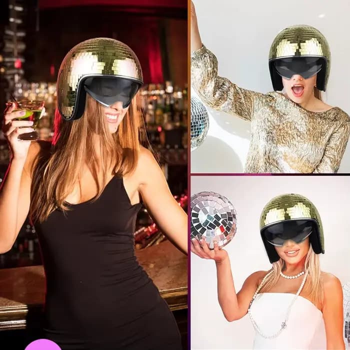 Casque Disco Doré Argenté Effet Miroir Pailleté avec Visière Rétractable – Chapeau de Costume Punk pour Fêtes et Décorations de Bar