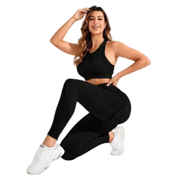 Ensemble 2 pièces, tenue de yoga pour femme, combinaison pantalon taille haute à dos élégant, vêtements de sport super élastiques sans couture, idéal pour la gym