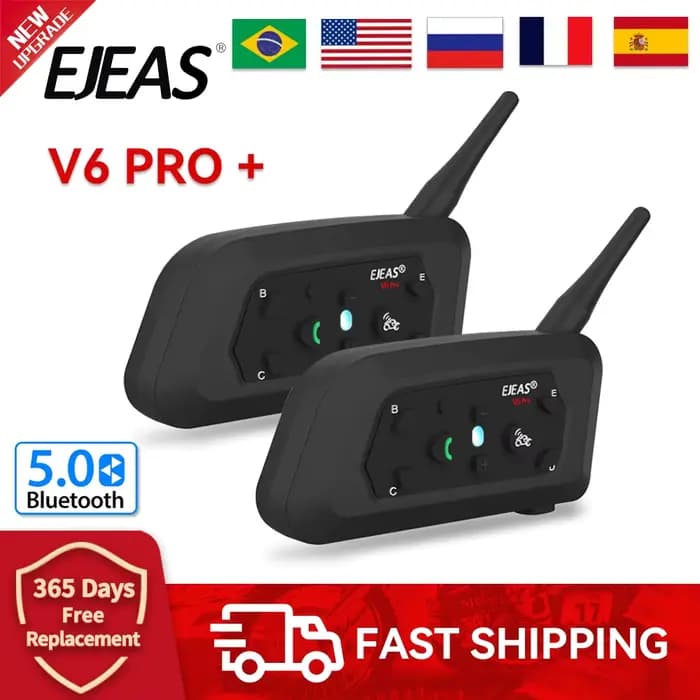 EJEAS V6 PRO + 6 motocycliste casque de moto Interphone Bluetooth