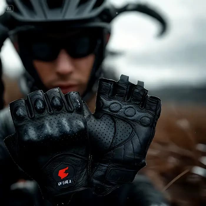 Gants de moto d'été sans doigts en cuir de chèvre