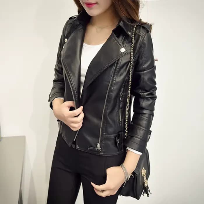 Veste en simili cuir noir pour femmes