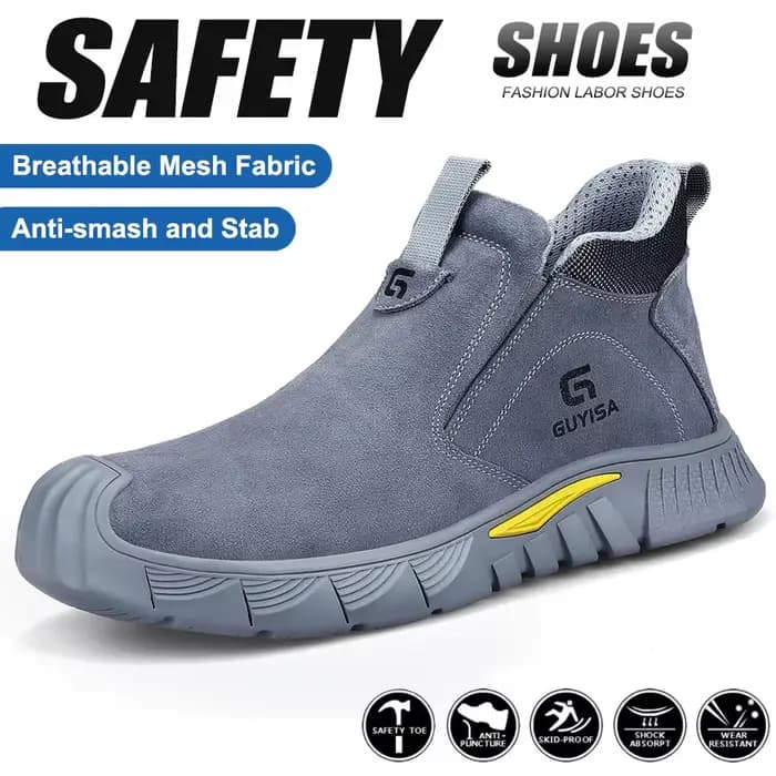    Bottes de travail de soudage grises pour hommes, chaussures antidérapantes à bout en acier, bottes à bout en acier indestructibles, chaussures de travail et de sécurité pour hommes