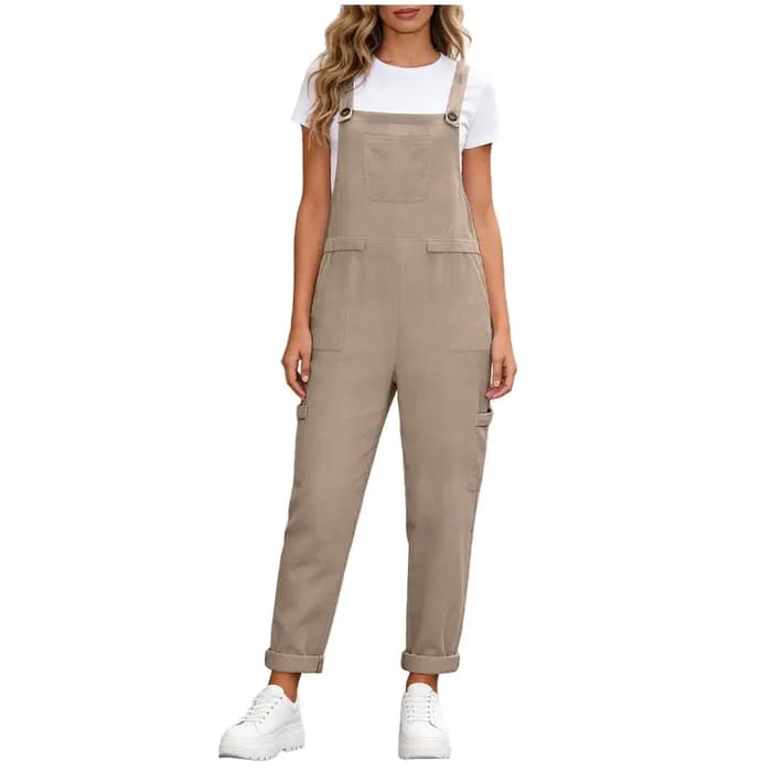 Combinaison en coton et lin pour femme, salopette décontractée d'été sans manches avec poches, combinaison unie pour femme