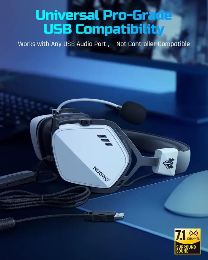 NUBWO casque de jeu USB avec son Surround 7.1 et FPS casque filaire avec micro antibruit conception confortable pour PC