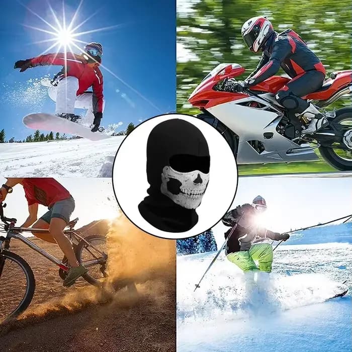 Cagoule de vélo masque complet imprimé crâne moto