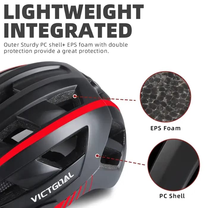 VICTGOAL Casque de vélo de route VTT pour hommes Femmes avec lunettes de visière LED Lumière arrière