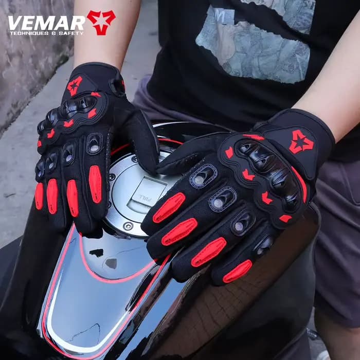 VEMAR été hommes noir doigt complet gants de moto femmes dame rouge