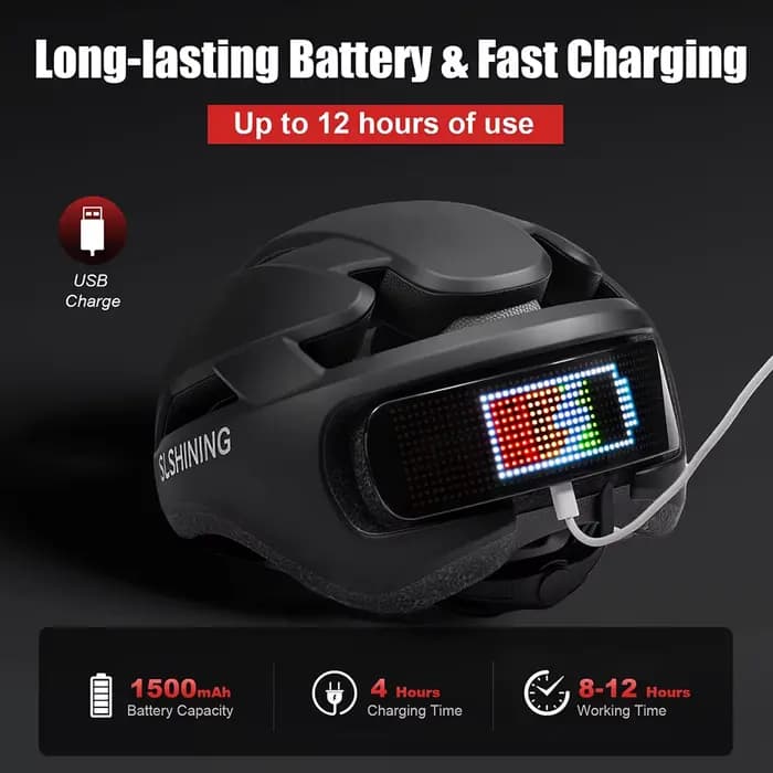 Casque de vélo SLSHINING avec lumière, casque à écran LED avec contrôle par application, écran LED personnalisable, casque de vélo pour scooter, cyclisme, patinage