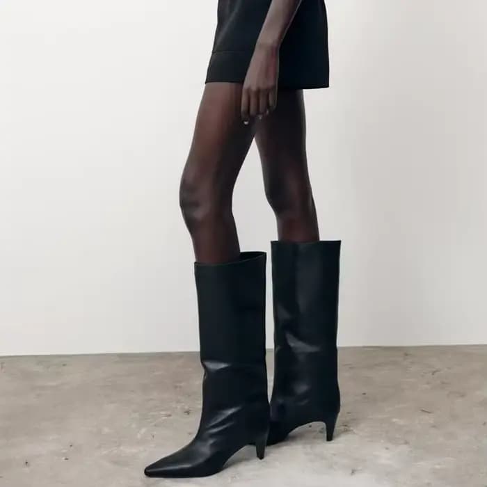 Bottes fines à talons hauts tendance, bottes d'hiver à bout pointu, bottes mi-hautes pour femmes, chaussures à talons fins, bottines longues punk pour femmes, Zapatos De Muje