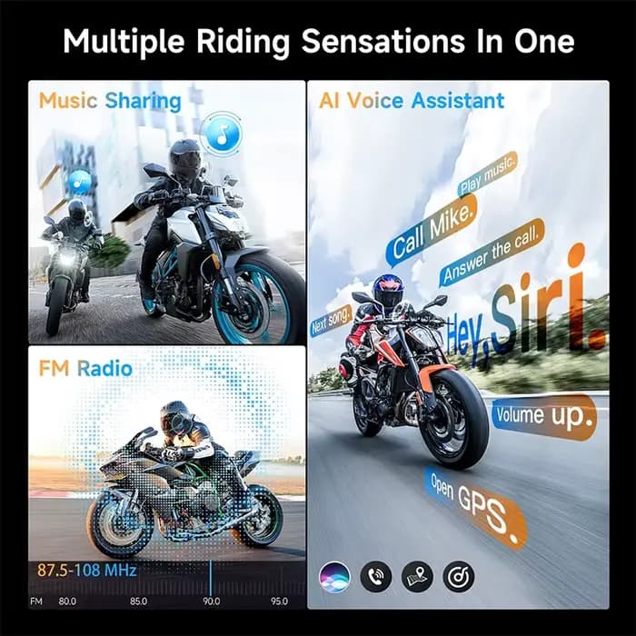 Moman H2E H2 interphone moto H2E avec double puce pour Audio HiFi/partage de musique/FM/AI voix
