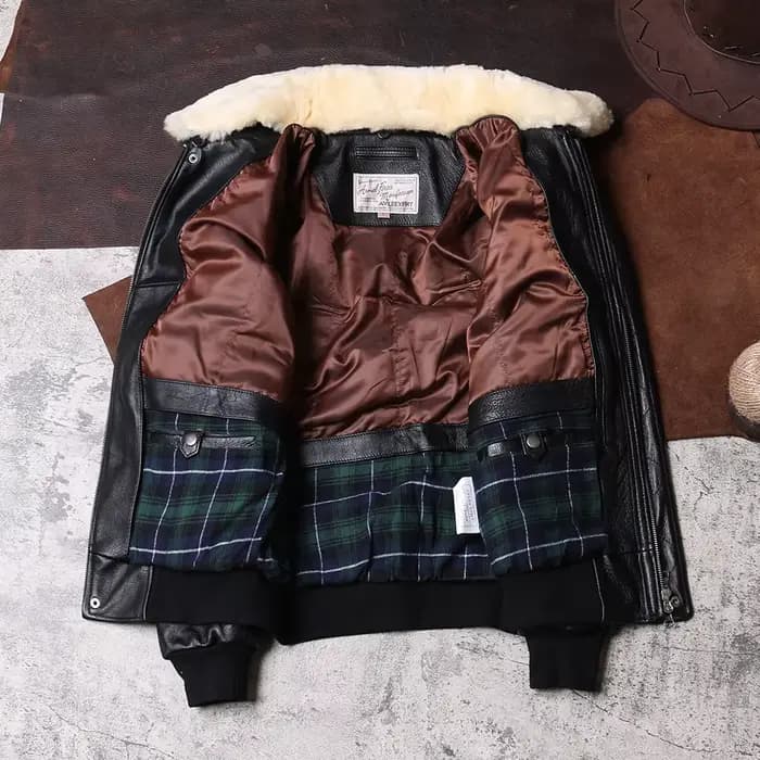 Veste de pilote d'hiver noire en cuir pour hommes