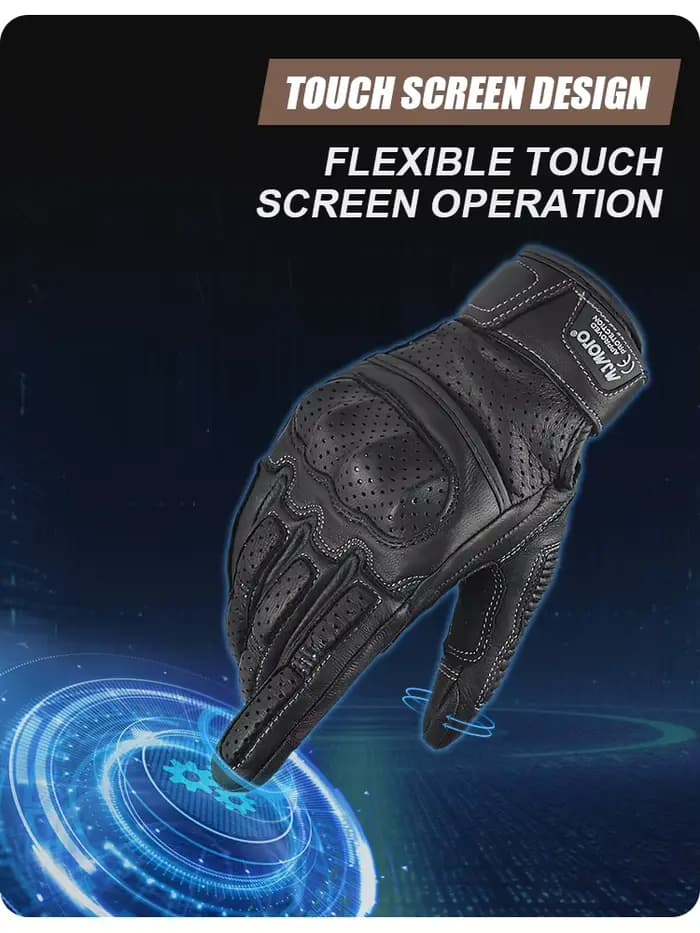 Gants de moto en cuir de peau de chèvre marron d'été pour hommes