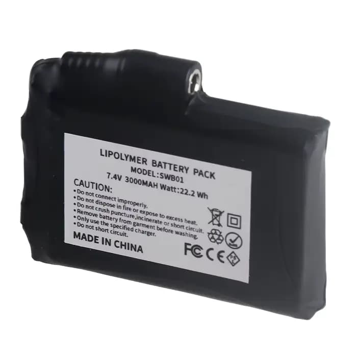 Batterie de rechange pour gants chauffants 7.4V 3000mAh 2S Lithium Polymère pour gilet chauffant