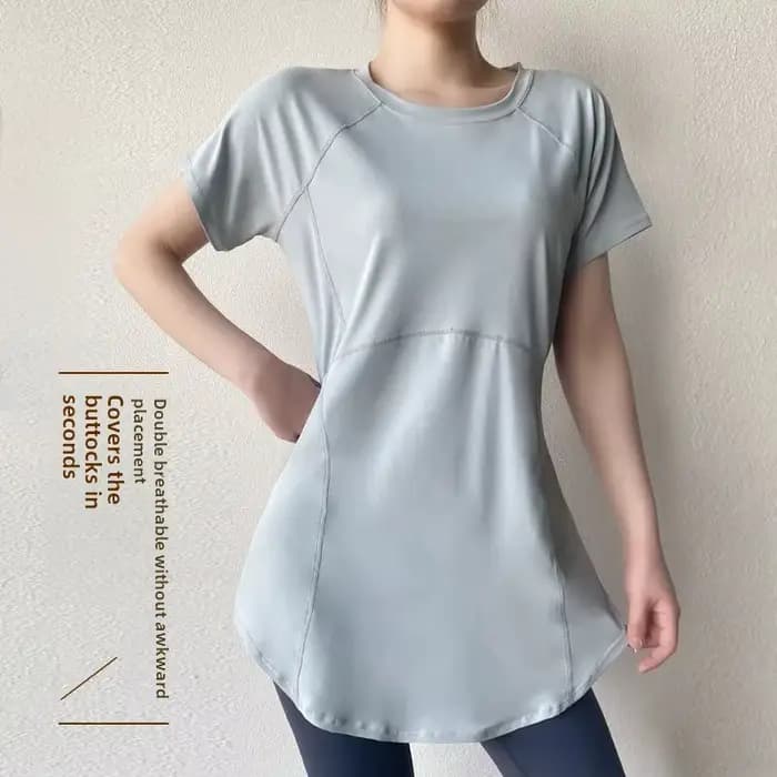 Costume de Yoga pour femmes, manches courtes, nouveau Style d'été, longueur moyenne, couvrant les hanches, amincissant, séchage rapide, haut respirant, Fitness, Sport, T-Sh