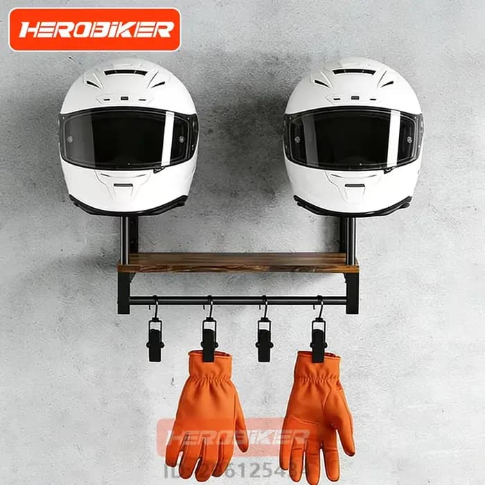 Étagère murale en bois pour casque de moto