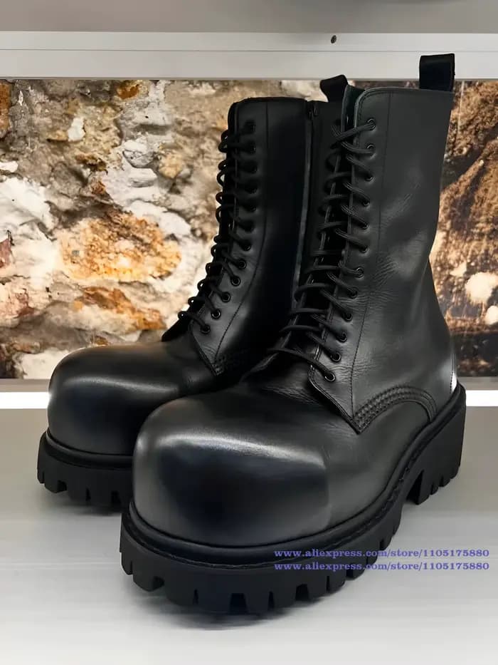 Bottes de moto noires à lacets pour hommes