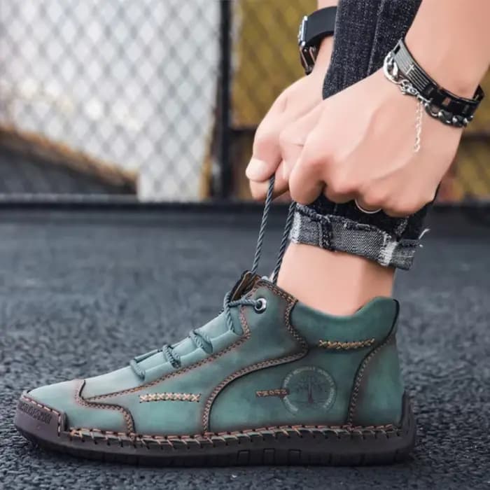 Bottes de moto en cuir rétro pour hommes