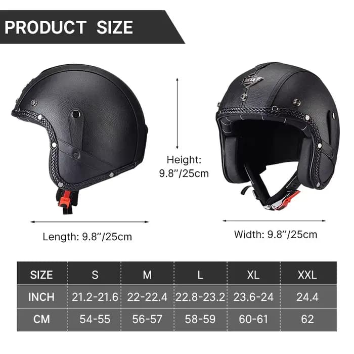 Casque De Moto en cuir Vintage approuvé DOT rétro visage ouvert Chopper