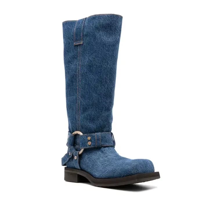 Bottes de moto en jean bleu pour femme