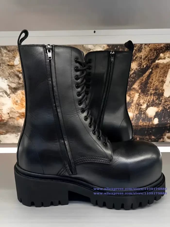 Bottes de moto noires à lacets pour hommes