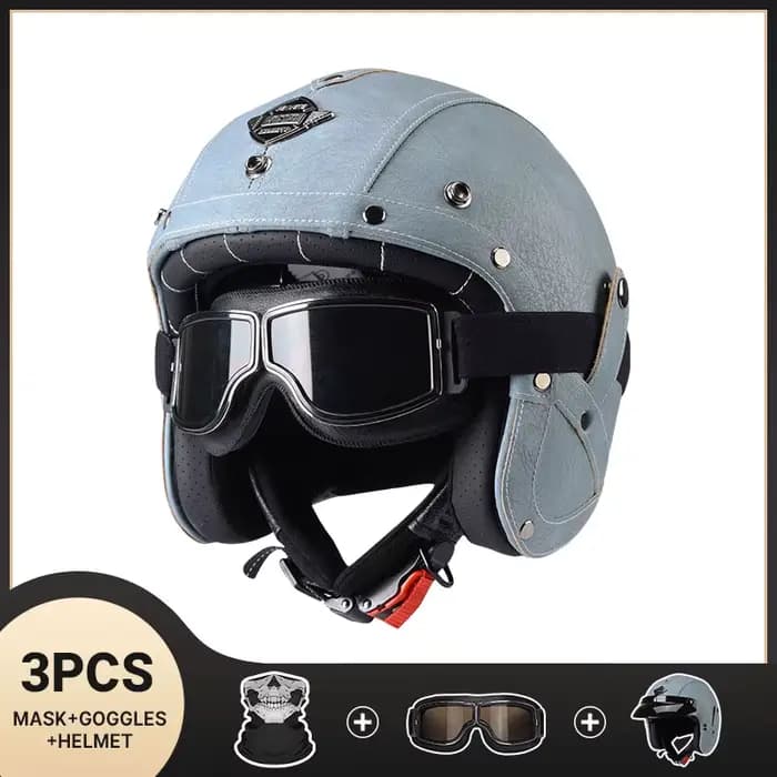 Casque De Moto en cuir Vintage approuvé DOT rétro visage ouvert Chopper
