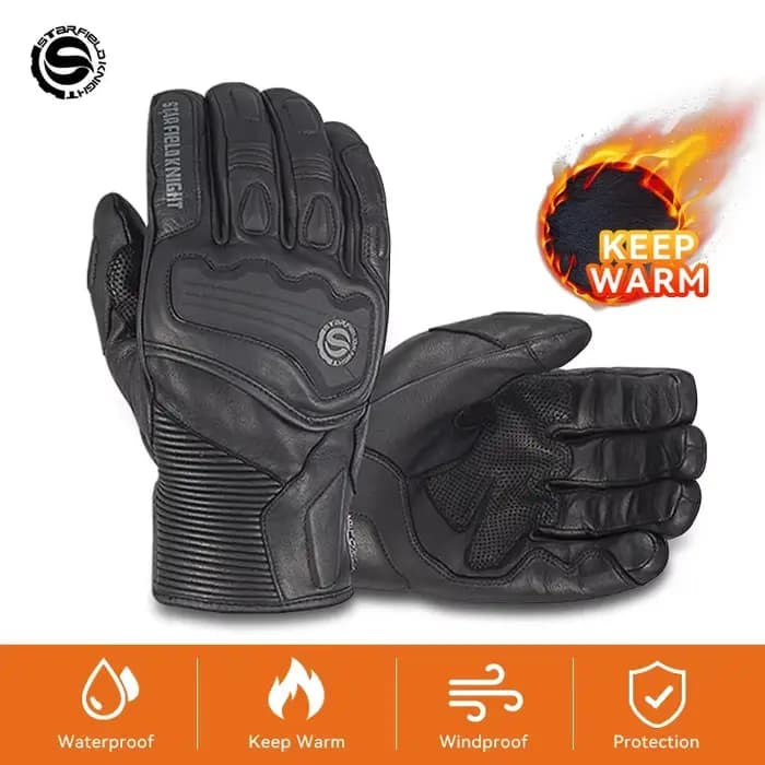 SFK gants de moto imperméables en cuir véritable équipement de Protection résistant au froid hommes thermique hiver chaud coupe-vent articles de Ski d'escalade