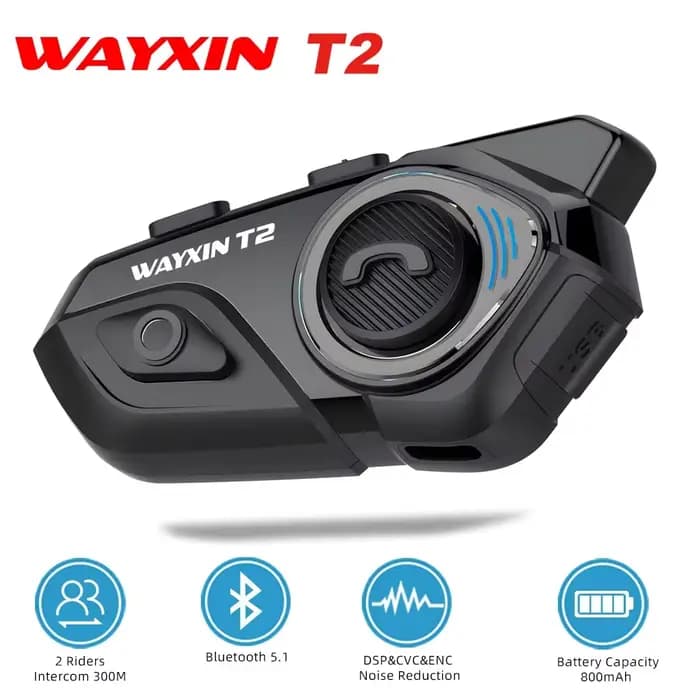 WAYXIN Casque T2 Moto Bluetooth Interphone Pour 2 Cavalier 300M Intercomunicador