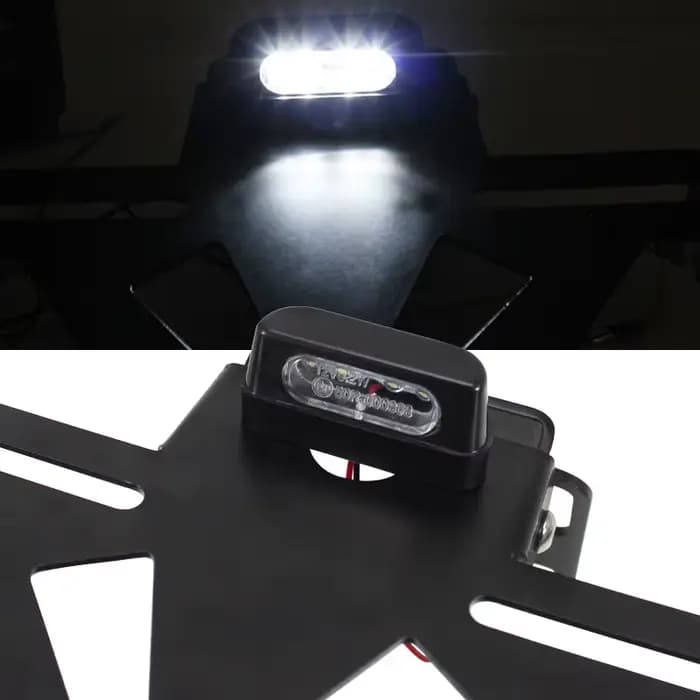 Accessoires de modification de moto : Support de plaque d'immatriculation multifonctionnel réglable avec éclairage LED arrière