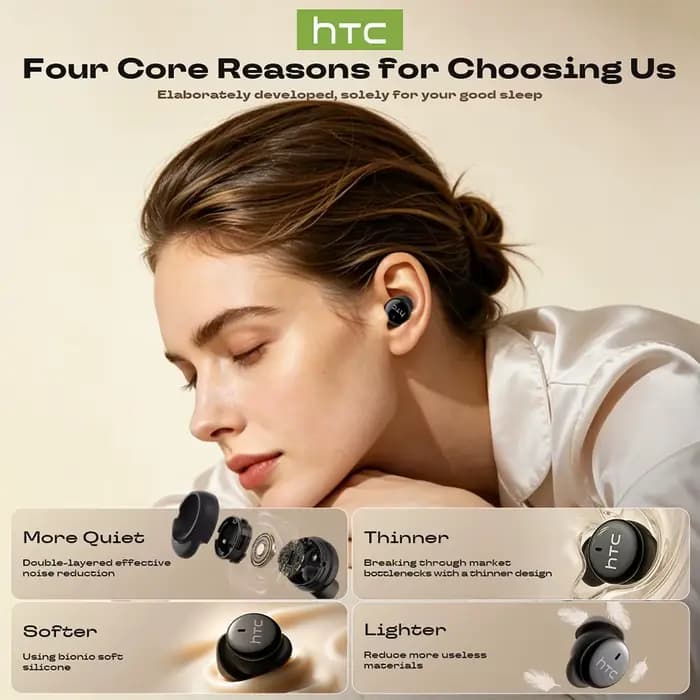 Écouteurs sans fil Bluetooth HTC NE91 pour le sommeil, réduction du bruit, soulagement de l'insomnie, adaptés aux dormeurs latéraux