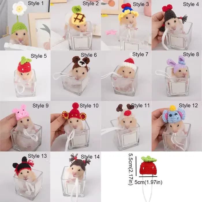 Accessoires pour animaux de compagnie, chapeau de Hamster de dessin animé, doux, fait à la main, tricoté, réglable, petits casquettes pour animaux de compagnie, photographie
