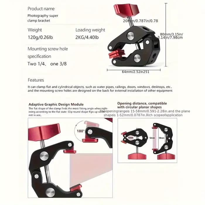 Support de bras magique universel télescopique rotatif multifonctionnel en alliage d'aluminium
