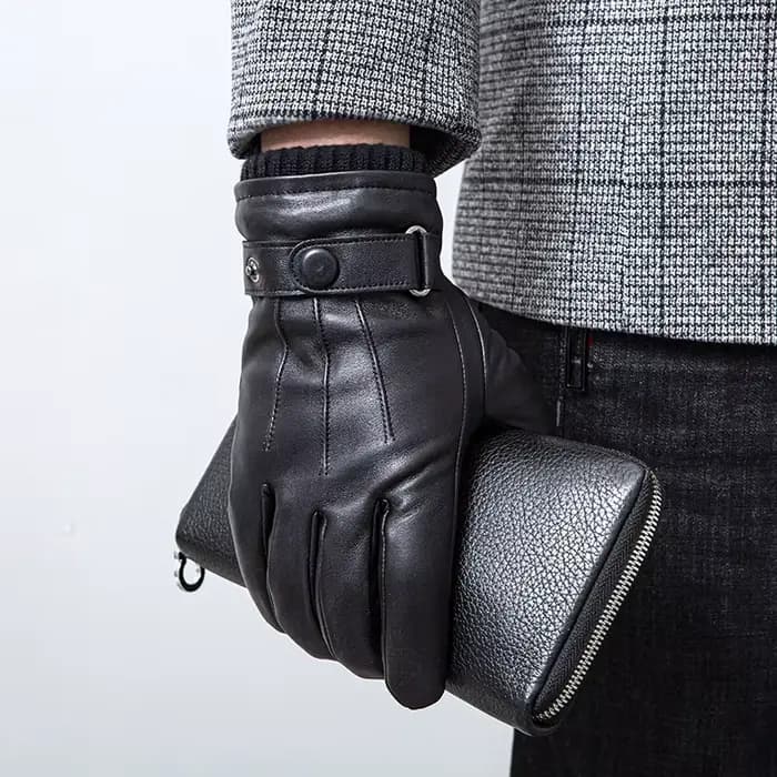 M-XL hommes en cuir véritable conduite cyclisme cadeau gants hiver chaud doublure douce avec de l'optique en peau de