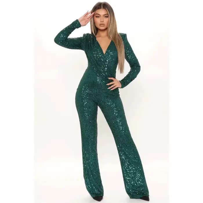 Combinaison personnalisée à paillettes pour femmes, nouvelle mode, manches longues, col en V, drapée, automne hiver, barboteuse, célébrité, soirée, Club O
