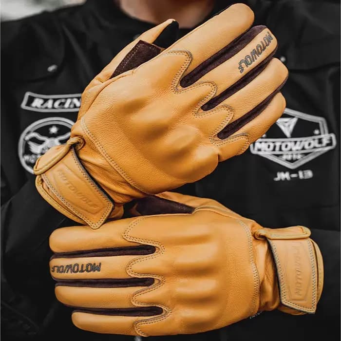 Gants de moto en cuir tactiles durables avec protection des phalanges pour Enduro