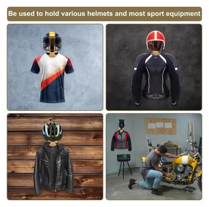 Support mural en bois pour casque et casquette de moto avec fixation murale en acier inoxydable pour le rangement de