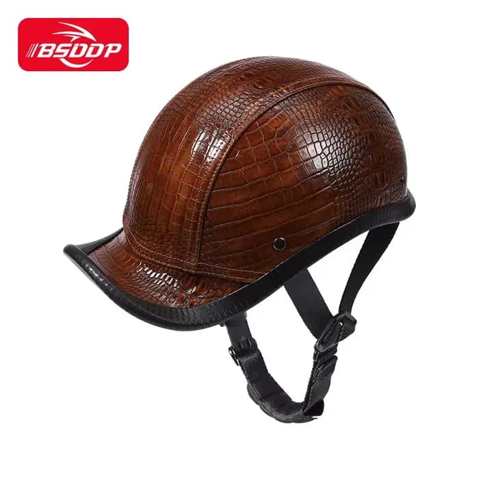 Casque de moto Vintage gourde en cuir pour hommes et femmes